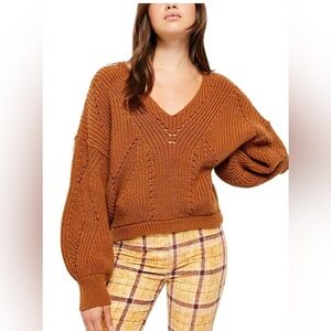 Free People Brown V-Neck Sweater